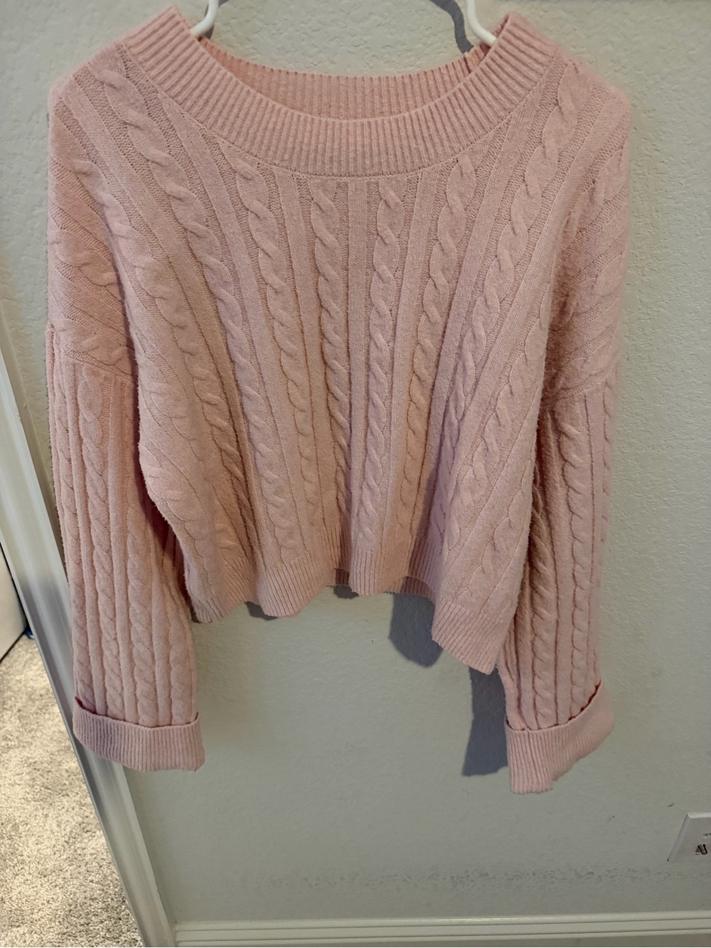 Hollister Blush Pink Cable-Knit Crewneck Sweater